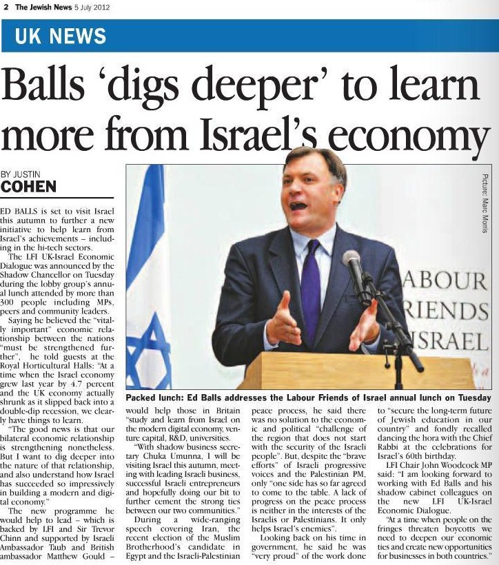 Ed Balls speaking at LFI Annual Lunch 2012 - Jewish News 5 July